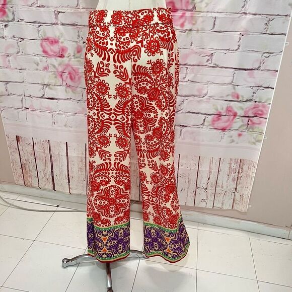 Zara red printed palazzo wide leg high waisted slip on pants size xl - Picture 9 of 13